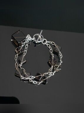 Smoky Crystal Cube Double-Row Toggle Bracelet - Women Jewelry